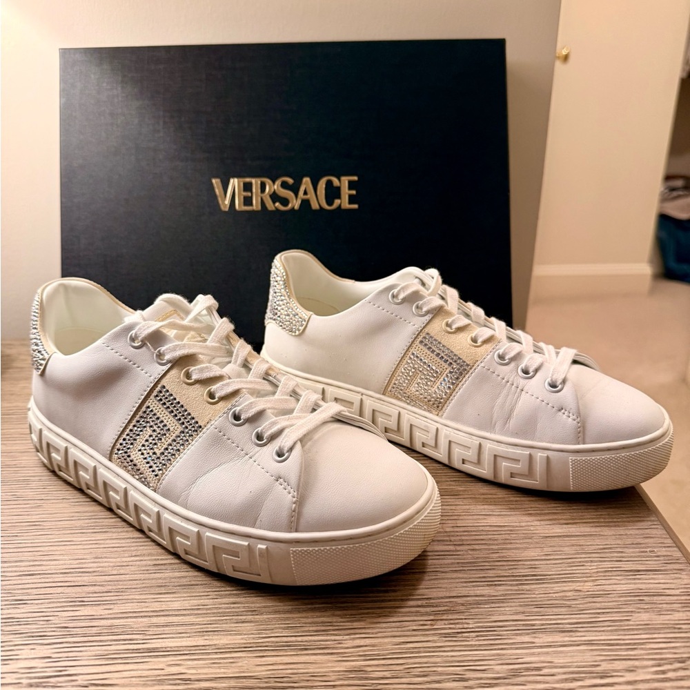 Versace Greca Crystal Leather Sneakers